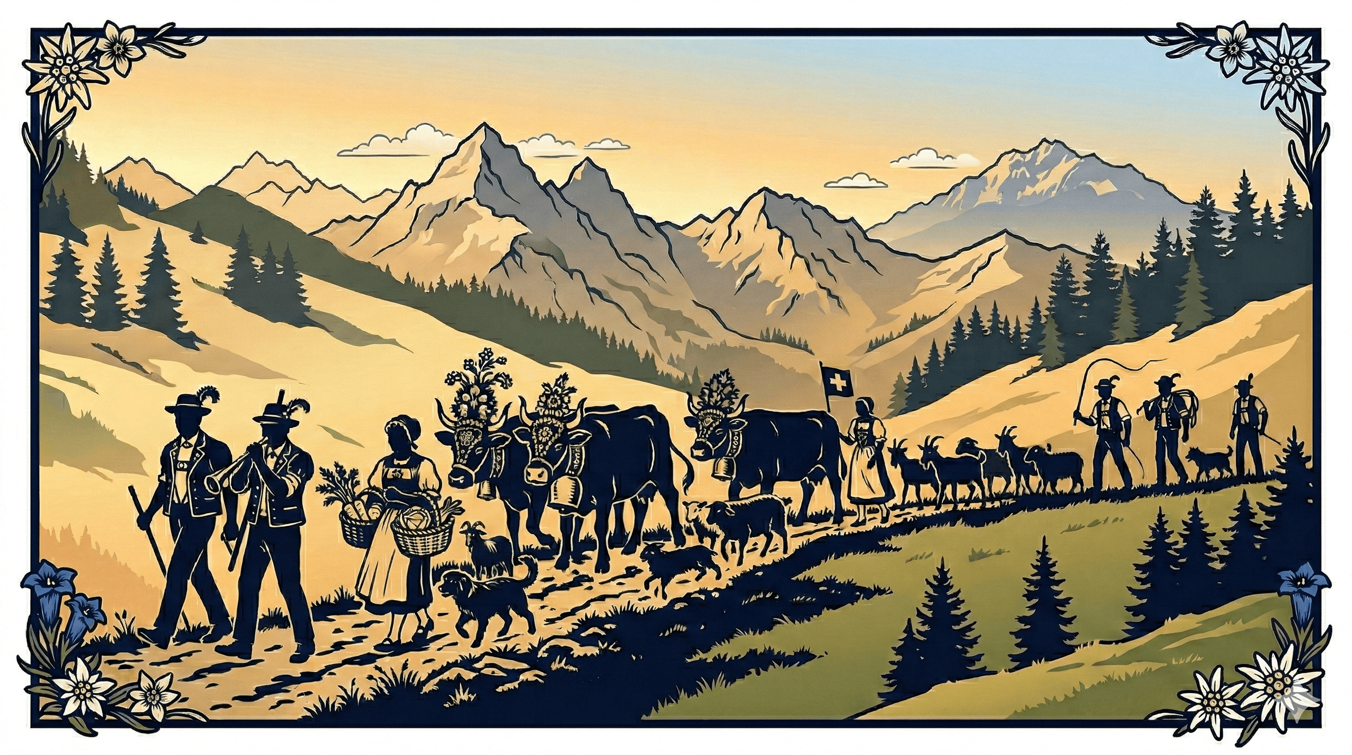 Alpaufzug Illustration